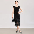 Clashing Cotton Women's Dress Lace Lace Splicing Back Hollow Out Elegant Commuter Round Neck Sleeveless Dress 2024 Summer