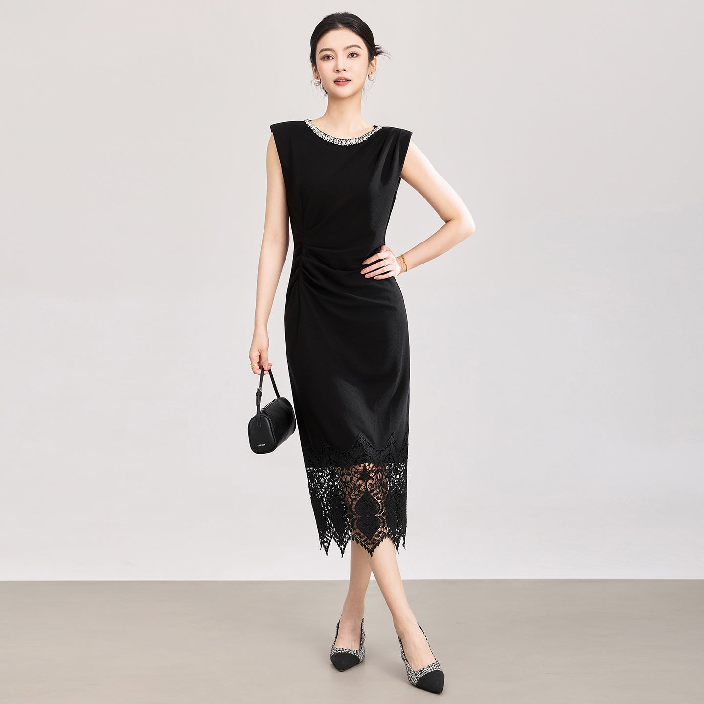 Clashing Cotton Women's Dress Lace Lace Splicing Back Hollow Out Elegant Commuter Round Neck Sleeveless Dress 2024 Summer