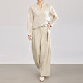 Rose Satin Poer High Waist Wide Leg Casual Pants Drapey Glossy Feel Ladies Faion Spring Collection