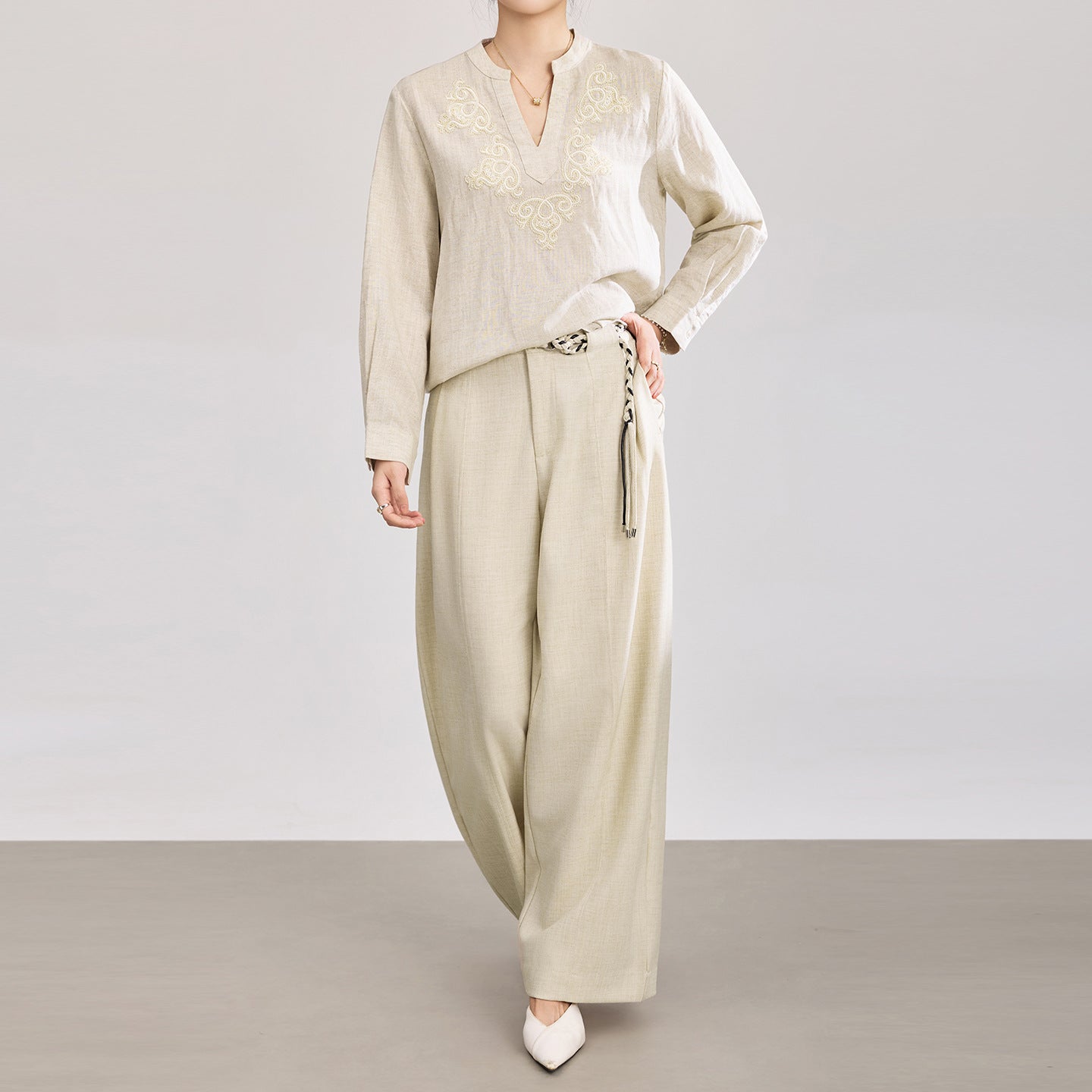 Rose Satin Poer High Waist Wide Leg Casual Pants Drapey Glossy Feel Ladies Faion Spring Collection