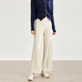 High Waist Straight Leg Slimming Pants Retro Korean Style Spring Summer Casual Wide Leg Pants with Pockets Woolen Fabric