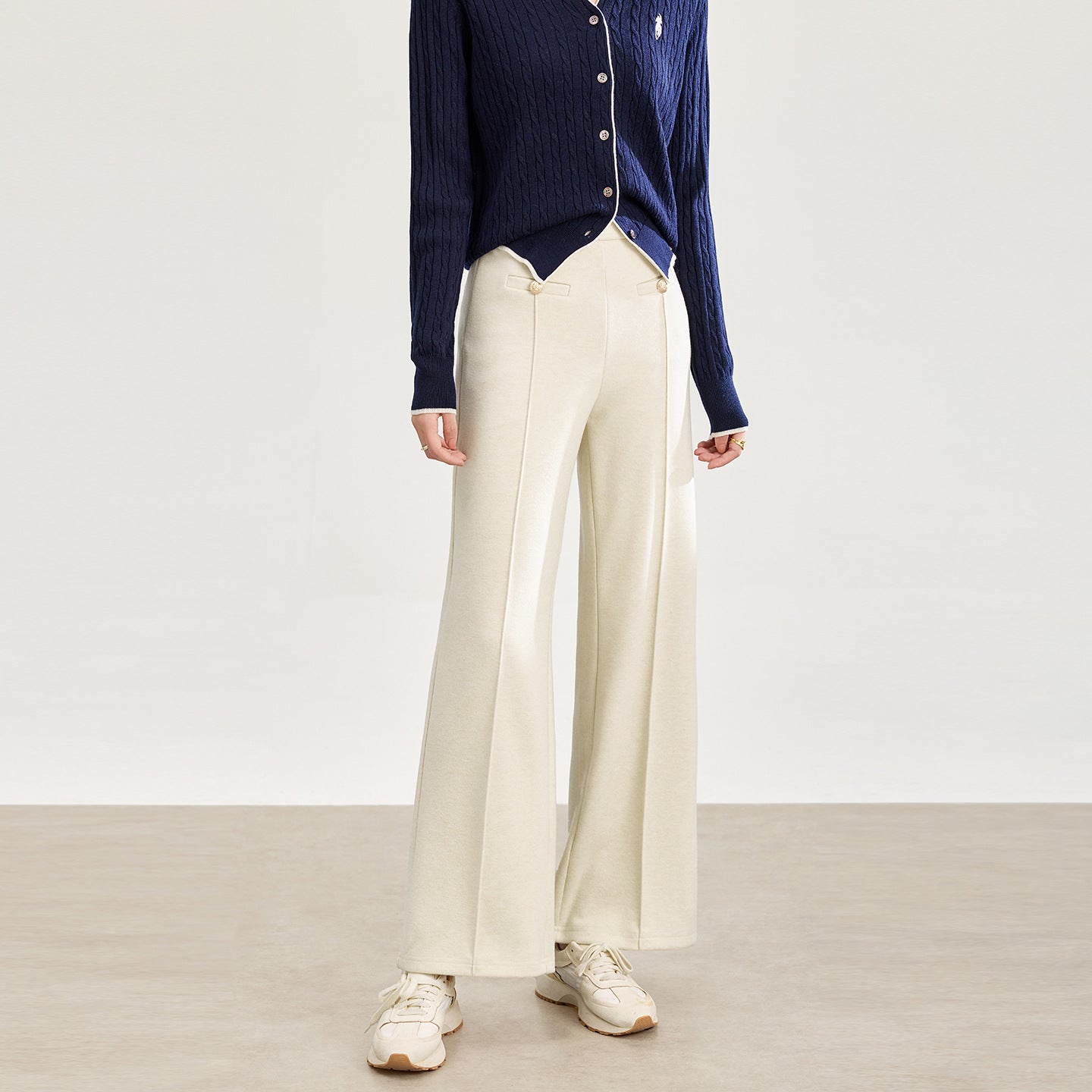 High Waist Straight Leg Slimming Pants Retro Korean Style Spring Summer Casual Wide Leg Pants with Pockets Woolen Fabric