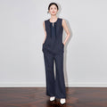 Office Two-Piece Set Women 2026 Summer New Fashion Ruffle Hem Cropped Sleeveless Vest Wide Leg Pants Casual Outfit