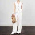 White Beige Sleeveless Vest Woman Casual V Neck Sleeveless Blazer Vest Tops Female Summer Suit Vest Short Coats