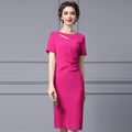 Slimming Bodycon Skirt Simple Dress Short Sleeves Summer New Arrival 2024 Elegant Belly Covering Slim Fit For Women