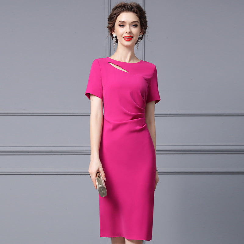 Slimming Bodycon Skirt Simple Dress Short Sleeves Summer New Arrival 2024 Elegant Belly Covering Slim Fit For Women