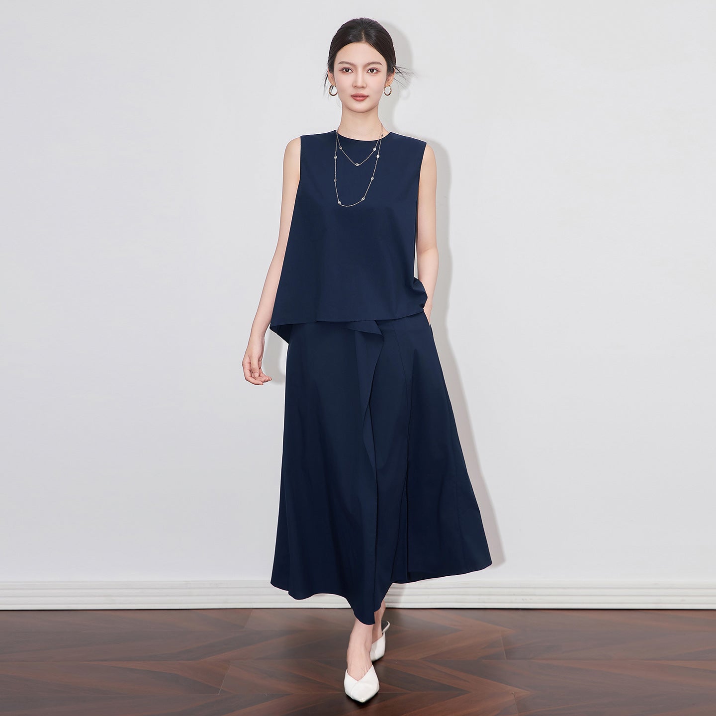 Women's Casual Denim Skirts Set 2026 Summer Suit Round Neck Sleeveless Vest A-Line Midi Skirt Commute Two Piece Set