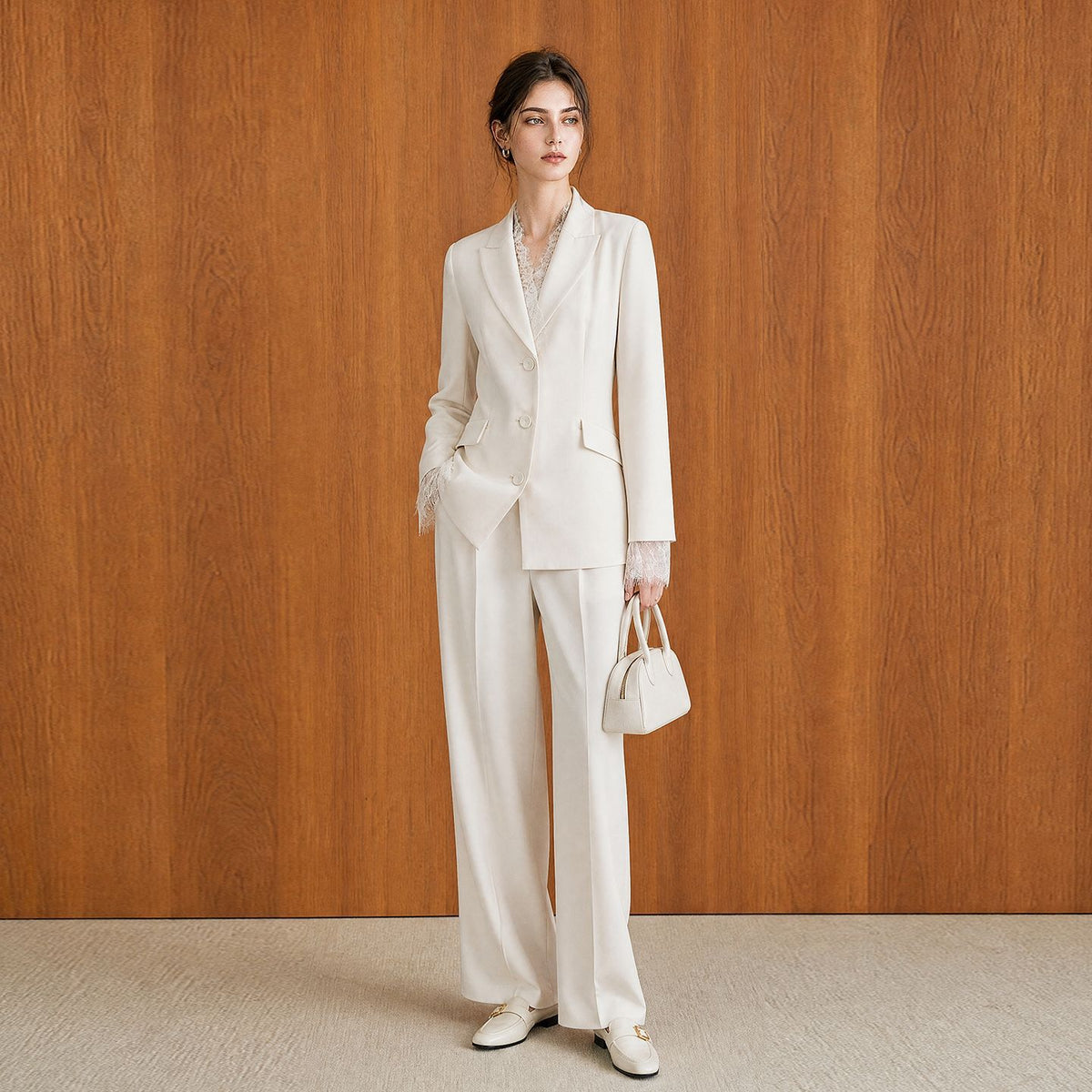 Formal Office Lady White Women's Suits Casual Chic Double Breasted Peak Lapel 2 Piece Jacket Pants Sets Female Blazer