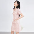 Elegant ShangFeng Style Midi Dress Women's Fashionable Slim Fit Short Sleeve round Neck V-Neck A- Line Skirt Autumn