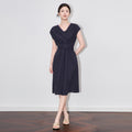 Summer New V-neck Belt Thin Acetic Acid Dress Minimalist Style Belt Medium and Long Dress Black Commuter Women's Dress