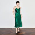 Women Mid Dress Satin Spaghetti Strap V Neck Basic Bottoming Dress Sleeveless Backless High Waist Elegant Lady Summer Dress