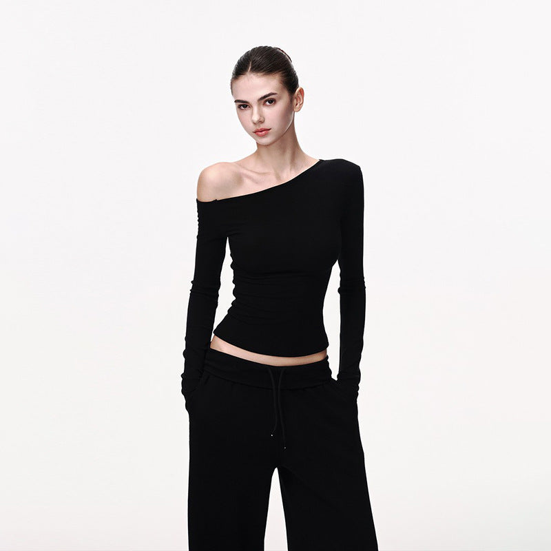 Sexy Pure Desire One oulder Long Sve T-irt Women's Spring Summer Hot Girl ow Clavicle Base irt Slim Fit Daily Wear