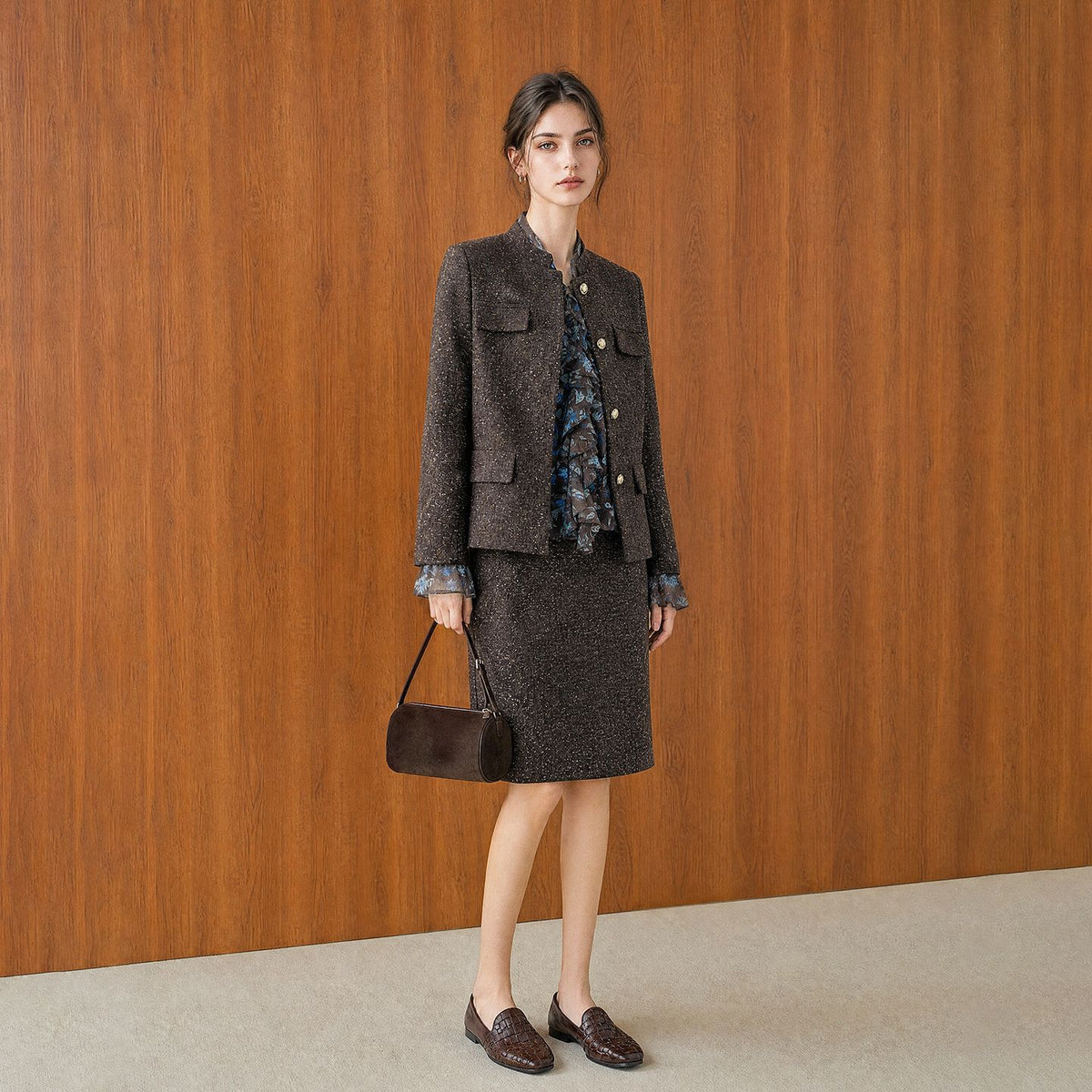 Elegant Woolen Suit Set Women's High Waist Skirt And Jacket Two-Piece Set for Autumn Winter Fashion Luxury Style