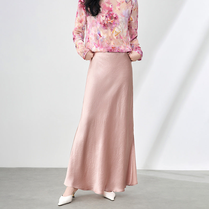 Pink Satin Skirt Woman High Waist Elegant Long Skirts For Women Fashion Summer Midi Skirt Office Women's Skirts