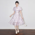 Elegant Style Silk And Linen Print Qipao Dress Slimming Mid-Length Summer New Women's Fashion High Waist Short Sleeve