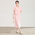 Summer Women's Dress Set 2 Piece Elegant Short Sleeve Top and Midi Skirt Suit Casual Pink Blue Office Outfit Female Clothes
