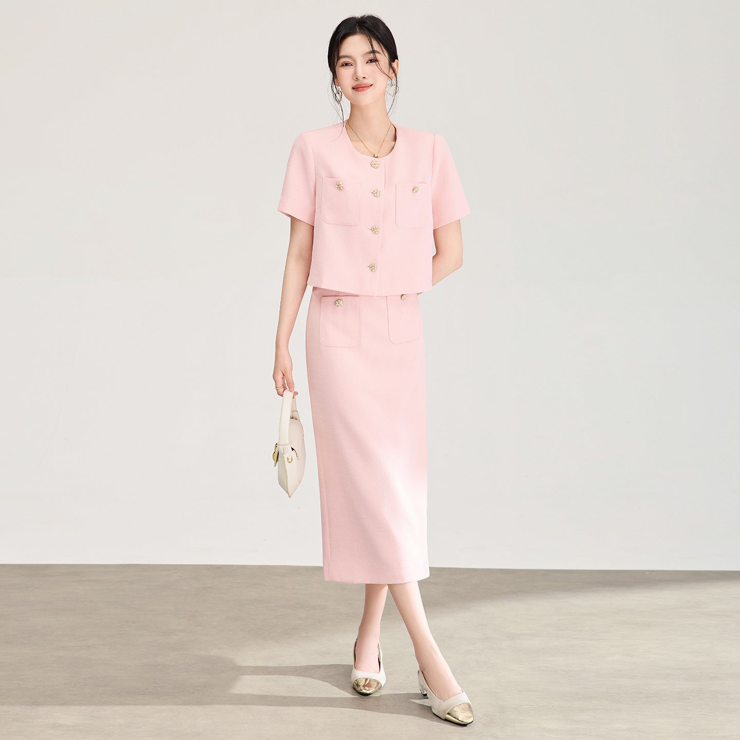 Summer Women's Dress Set 2 Piece Elegant Short Sleeve Top and Midi Skirt Suit Casual Pink Blue Office Outfit Female Clothes