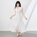Summer New Dress Women's French Gentle and Elegant V-neck Lace Side Long Dress High Waist Floral Dress Women