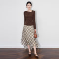 Slim Fit Knitwear And Plaid Print Mini Skirt Two Piece Set for Women Autumn Fashion Elegant Style Cotton And Spandex Blend