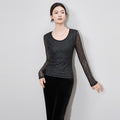 Retro Elegant Semi-transparent Sexy Hollow Lace TShirt Round Neck Long-sleeved Bottoming Women Tops
