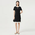 Summer Women's Ice Silk Knitted Short-Sleeved Split Dress Female O-Neck Knee-Length Package Hip Dress Vintage Streetwear