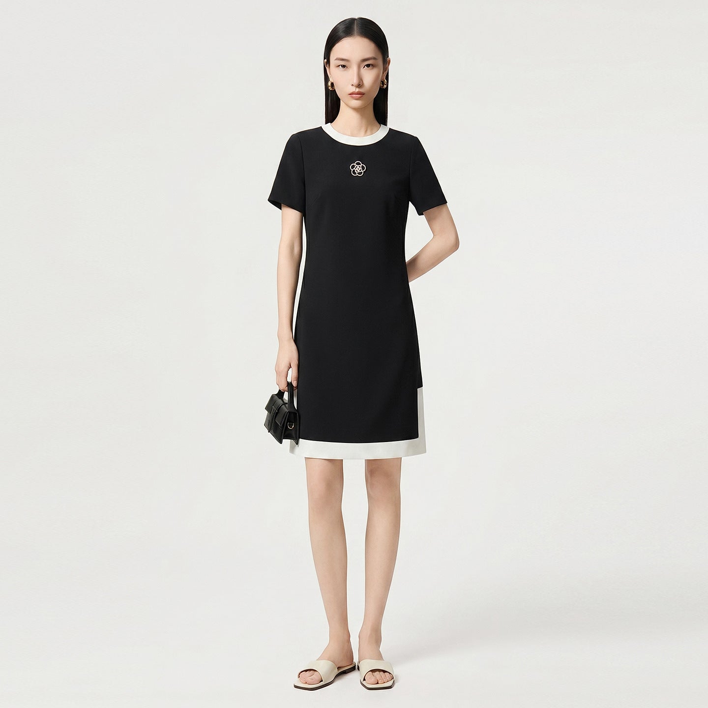 Summer Women's Ice Silk Knitted Short-Sleeved Split Dress Female O-Neck Knee-Length Package Hip Dress Vintage Streetwear