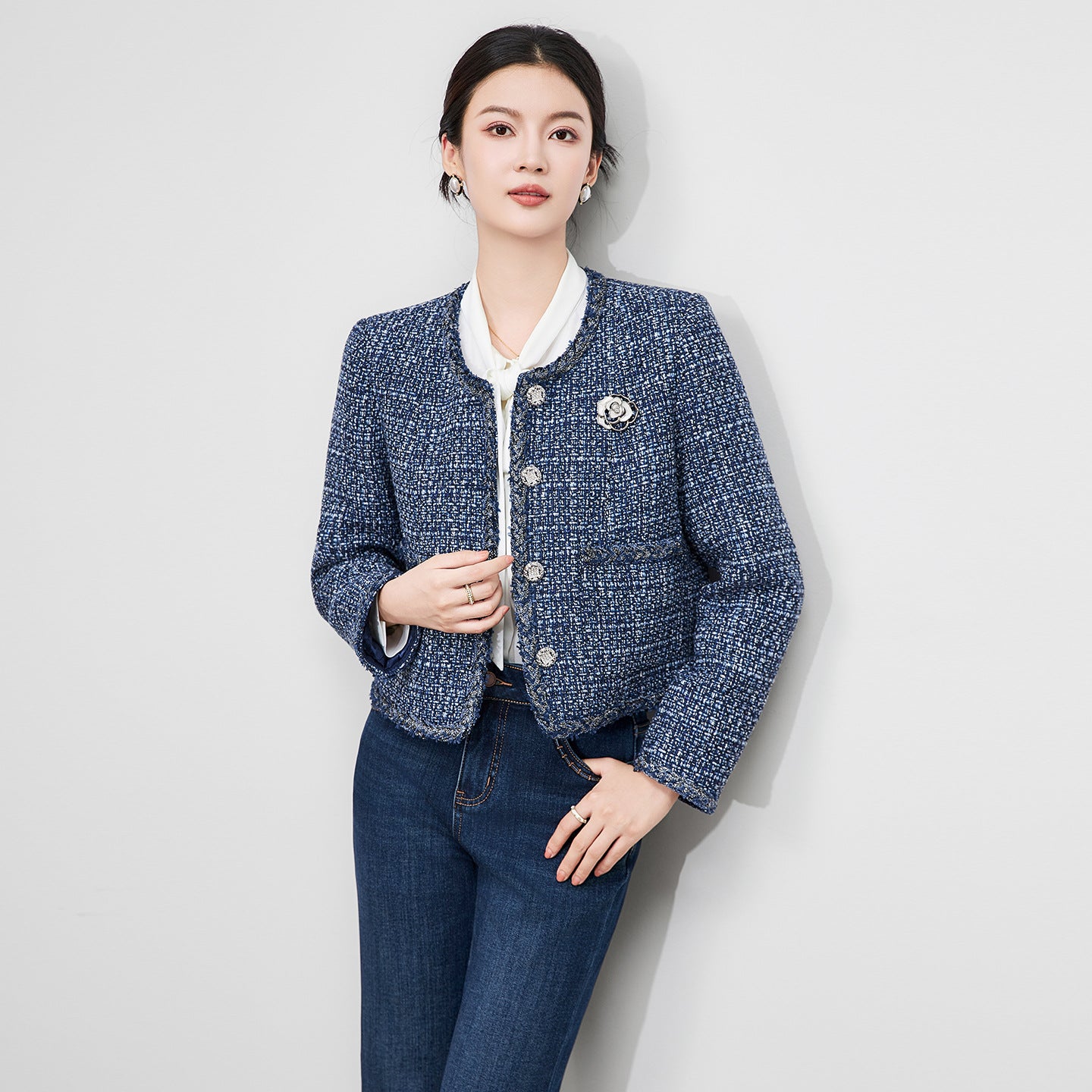 French Style Women's Tweed Jacket Autumn Winter Elegant Jackets Vintage Coats Women Long Sleeve Office Lady Short Coat
