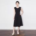 Black Casual Beaded Sleeveless Solid O-Neck Vest Dress Evening Waist-Cinching Slim Vestidos 2026 Summer Women's New
