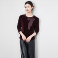 Elegant Gold Velvet Knot Shirt Women's Autumn Winter Style Inner Wear Fashionable Top Layer Long Sleeve French Style