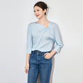 Long Sleeve T Shirt Women Satin Top V Nek T Shirts Asymmetric Tops Silk Blouses Dressy Tops Oversized Exercise Shirt Women Loose