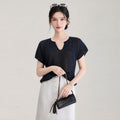 Loose Fit V-Neck Short Sleeve Knitted Top Women's Summer Lazy Style Small Shirt Breathable Lightweight Comfortable