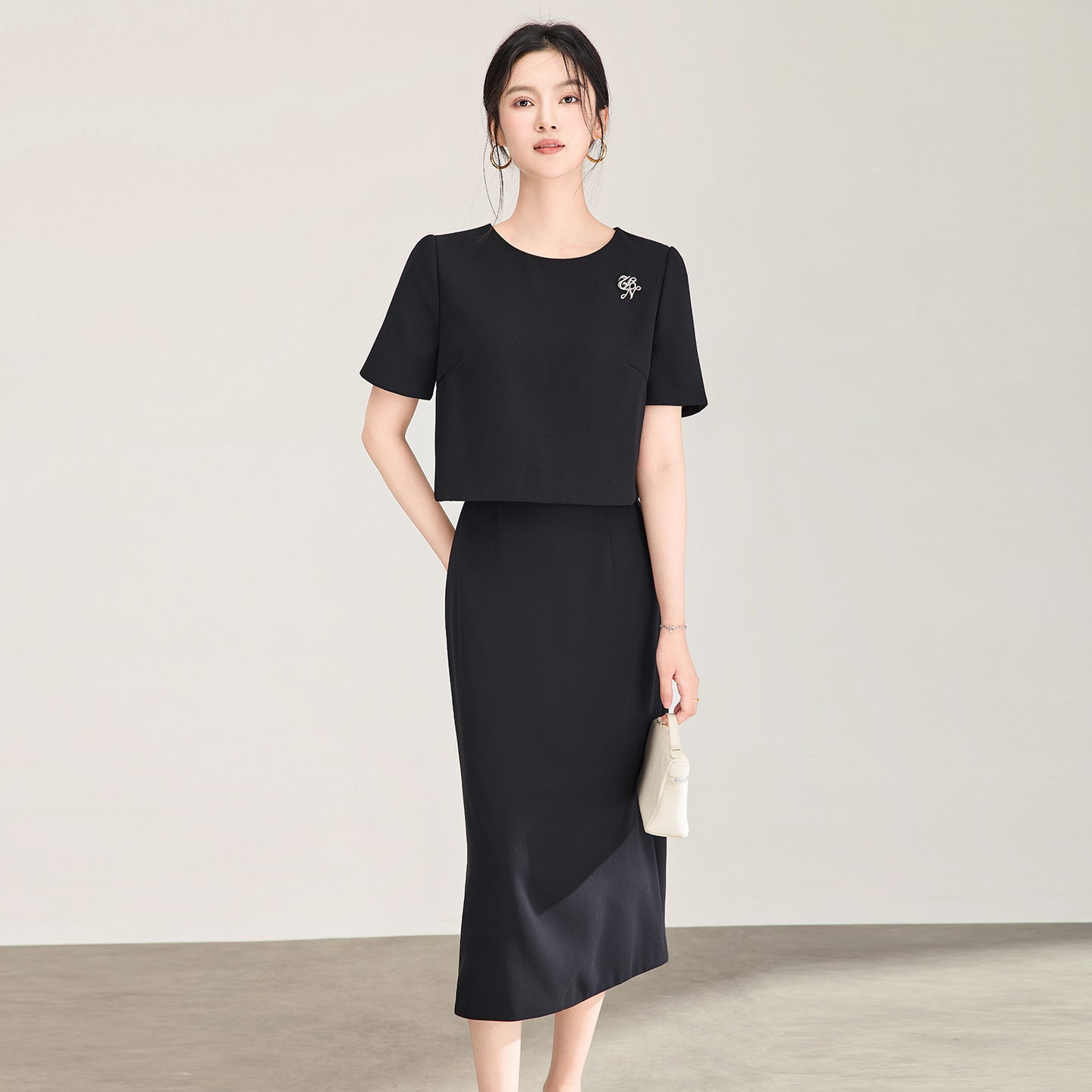 Elegant Business Dress Women's Slim Fit Summer New Style Commute Formal Jewelry Store Sales Work Uniform Polyester Short Sleeve