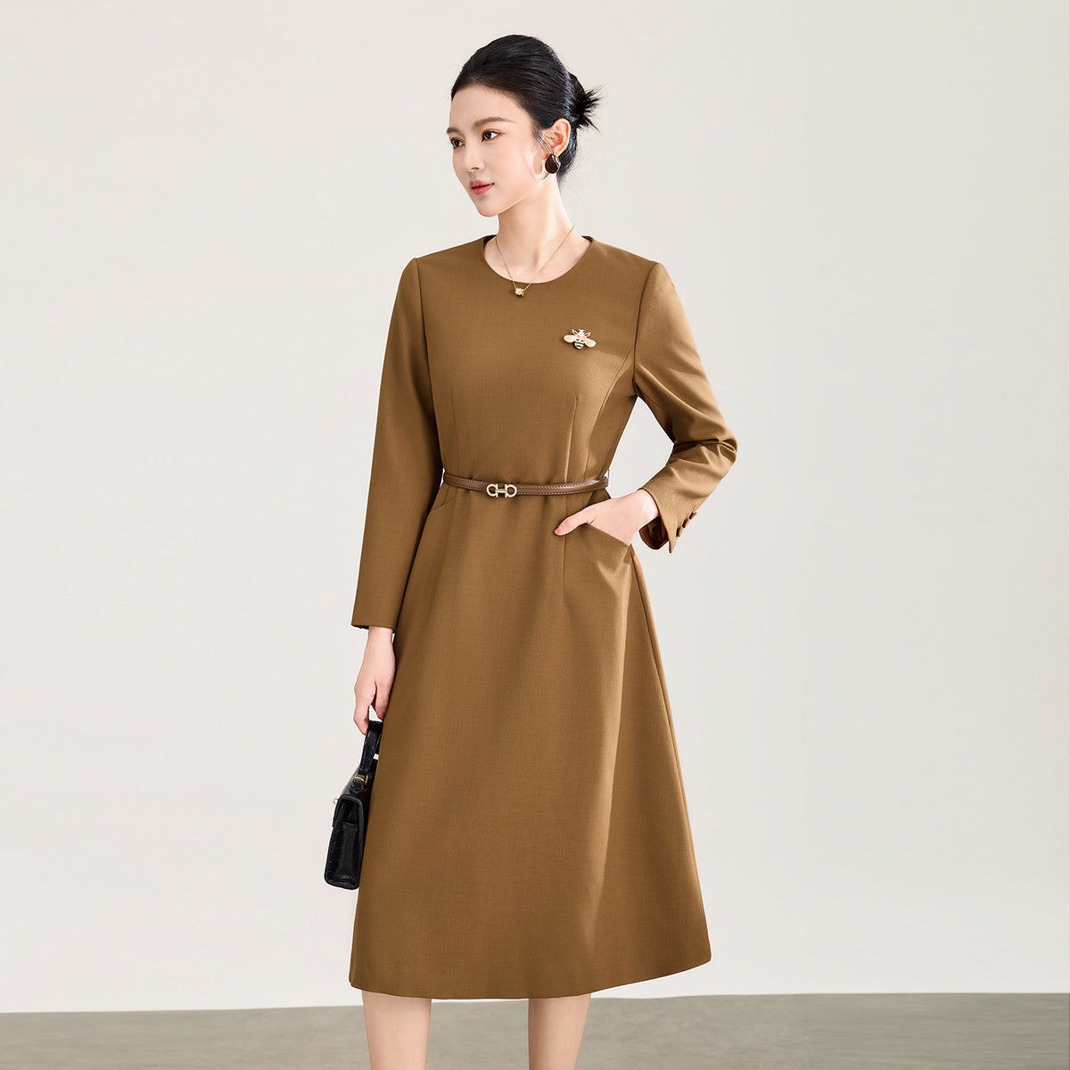 Elegant A-Line Dress Slim Fit High Waist Seven Sleeve Commute Dress Chic Unique Beautiful Spring 2026 New Style Business Dress