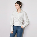 Slimming Effect Long Sleeve Turn-down Collar Shirt Women's Shoulder One-piece Waist-cinching Fashionable Simple Design New Style