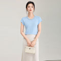 Elegant round Neck Short Sleeve Baby Cashmere Knitted Sweater Luxury Embellished Base Layer Top for Women Fashionable Slimming