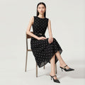 Elegant Black Polka Dot Sleeveless Waist-Cinching Slimming Vest Dress Summer New Arrival Fashionable Midi Skirt