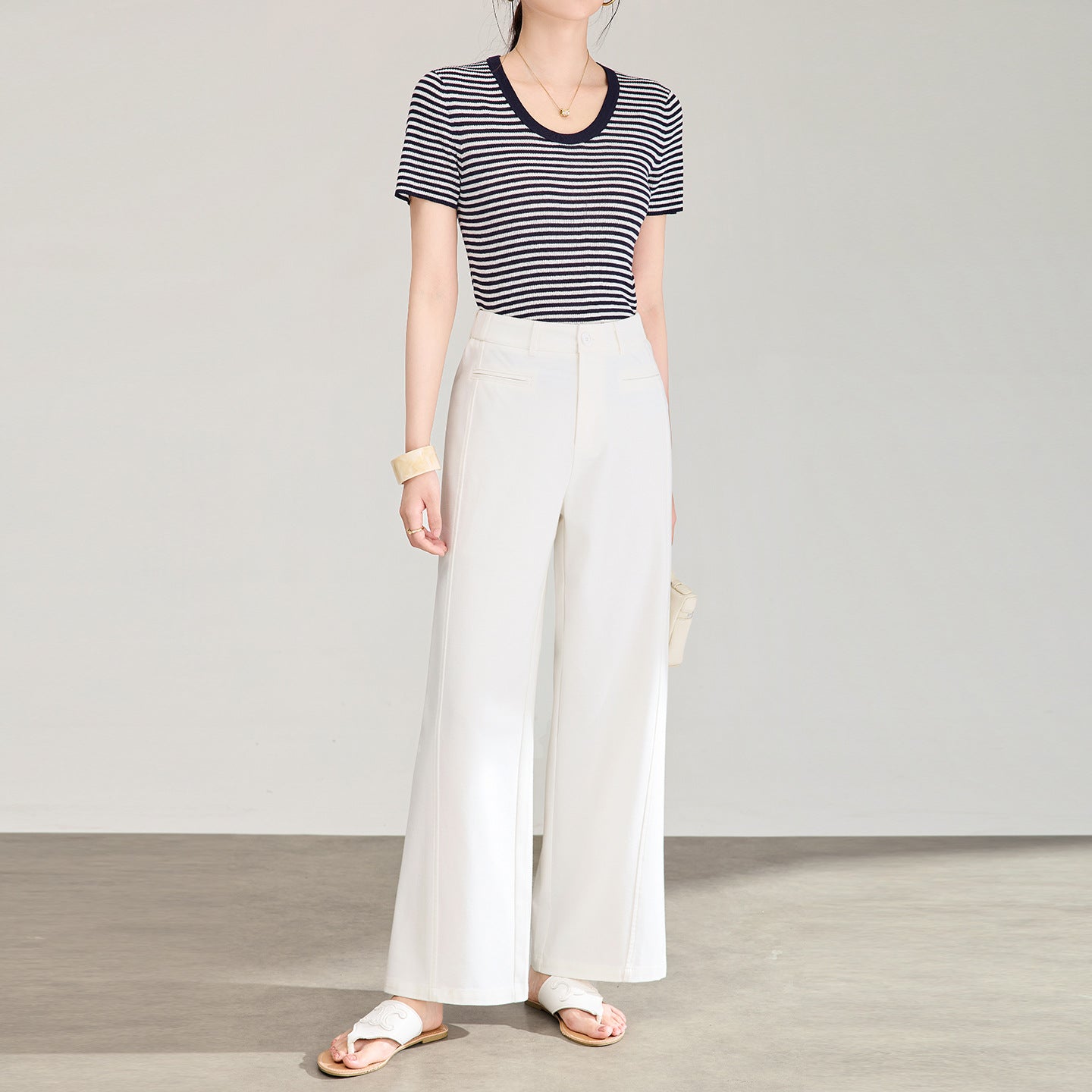 Summer New Wide-legged Pants Women Straight Basics Casual Pants Female Solid Full-length Trousers