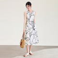 Beach Vacation Style Sleeveless V-Neck Hanging Neck Dress Women Summer Loose Design Sense Long Vest Dress Printed Soft Polyes