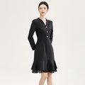 New Spring Commuting Business Dresses Temperament Elegant V-neck Long Sleeve High Waist Slim Black Fishtail Dress for Women