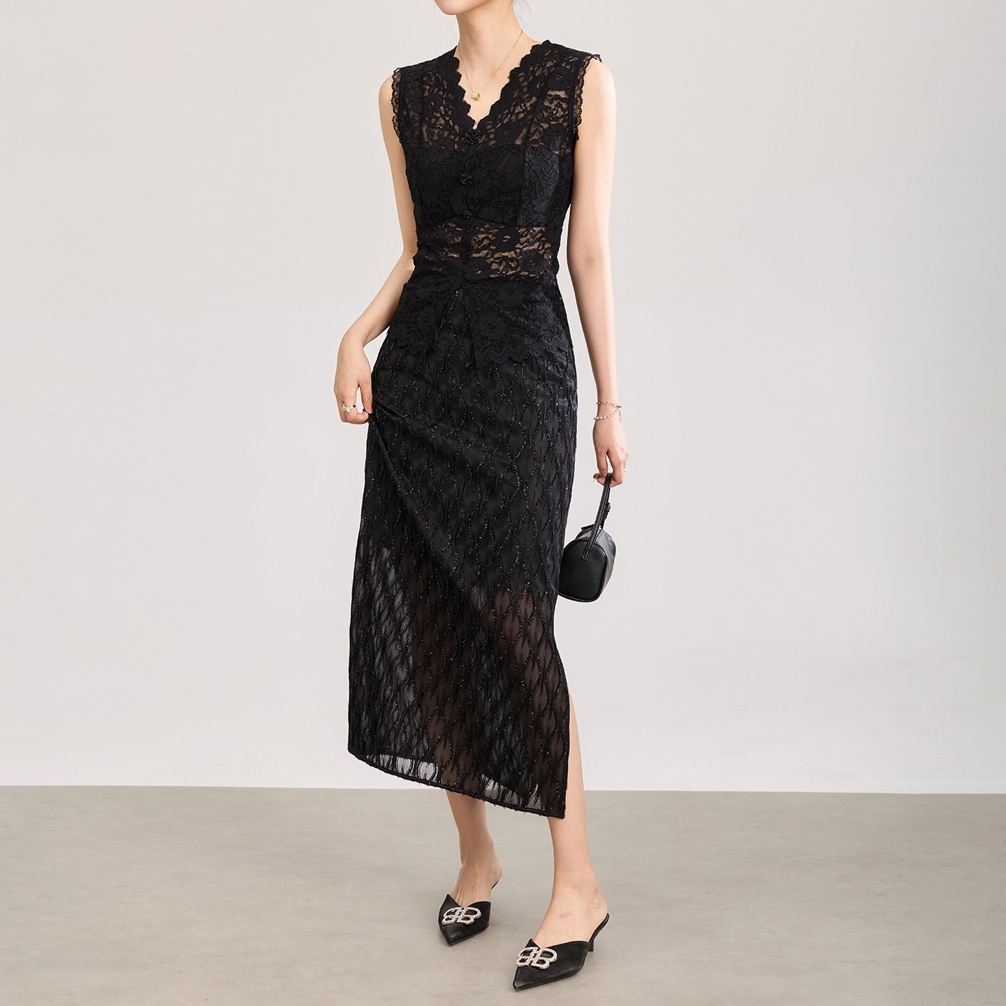 Fashion New Summer Mermaid Lace Dress Hollow Out V Neck Black Midi Sexy Formal Party Dresses Vestidos Female