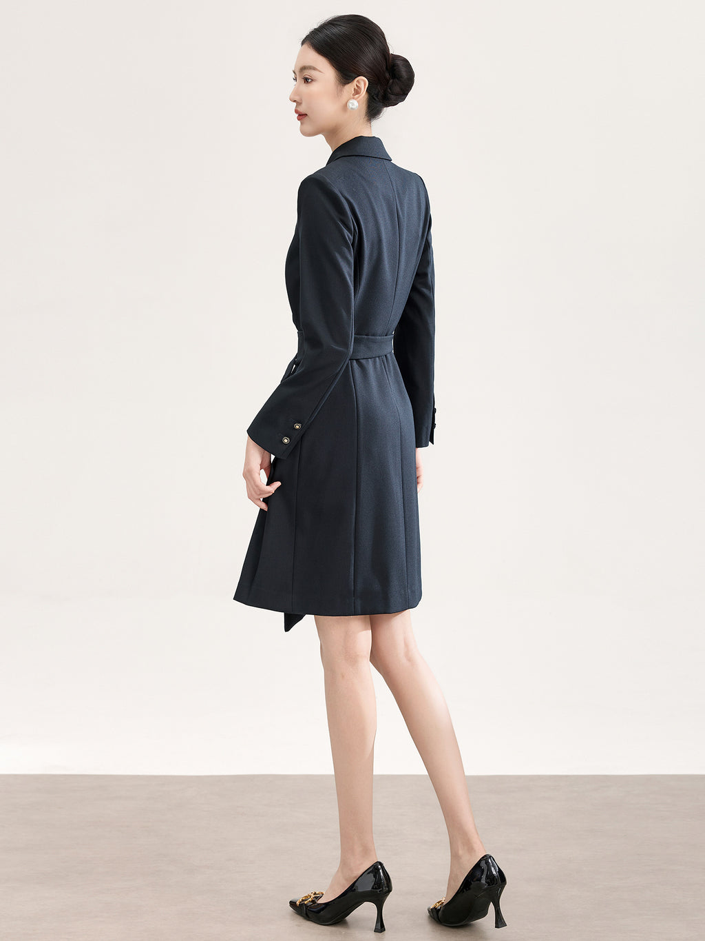 Elegant Commute Professional Dress Formal Dry Cleanable Neck Collar Detachable High Waist Midi A- Line Skirt
