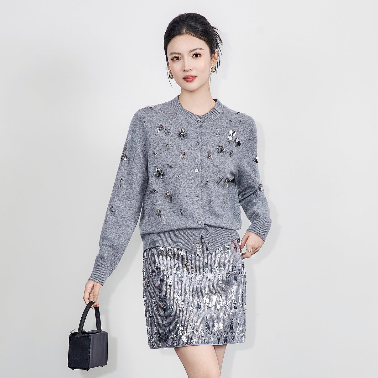 Miiine Luxury Handmade Woolen Sweater Cardigan Long Slim Fit Women's Daily Wear round Neck Button up Knitted Top