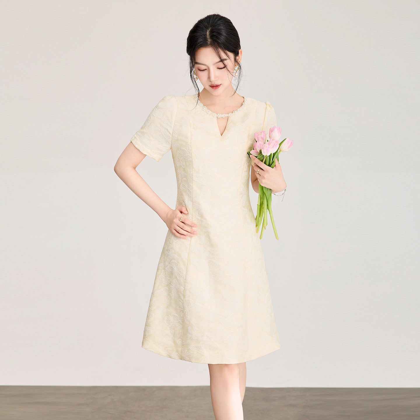 Summer Dress Clearance Spring Non-refundable Non-exchangeable Any Questions Please round Neck Short Sleeve High Waist Dress