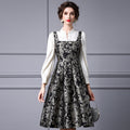 Luxury Black Jacquard Dress Bodycon with Belt Square Neck Elegant Womens Dresses Evening Party Sleeveless Summer Vestidos