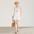 Women's Loose Fit Linen Vest round Neck Sleeveless Breathable Summer New Style Comfortable White Shirt Top Fashion Element