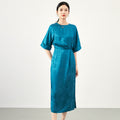 Women's Fashion Summer New 91.8%Natural Mulberry Silk Jacquard Elastic Satin Round Neck Short Sleeve Simple Strap Dress