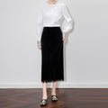 Velvet Lace Trim Halter Neck Mini Dress Women's High Waist Slimming Skirt Commute Style High Elasticity Pure Color Long Skirt