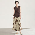 Summer Elegant V-neck Sleeveless Top with Printed Half-skirt Set Women's Summer Casual Outfit High-waist Cinched Waist Design