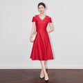 Red A-Line Dress Short Shoulder Bared Diamond Embellished Women's Fashionable Commute Business Party Daily Wear