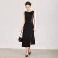 Female Side Split High-Waisted Lace-Up Slim Long Robe Women's O-Neck Sleeveless Temperament Dress Spring and Summer